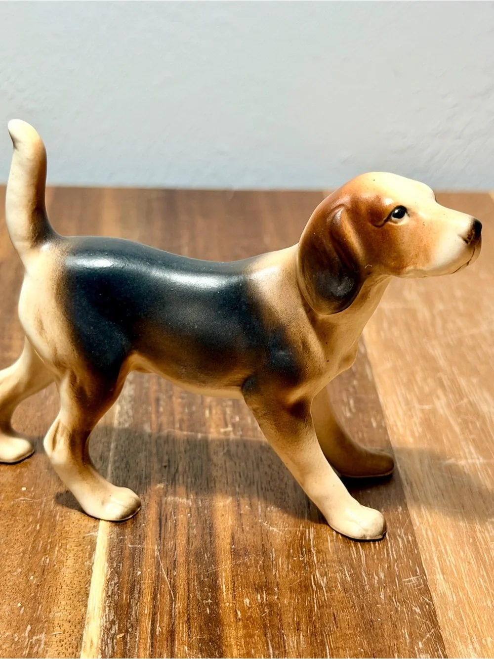 1970s Japanese Porcelain Beagle Figurine Miniature Knick Knack Mid Century Decor